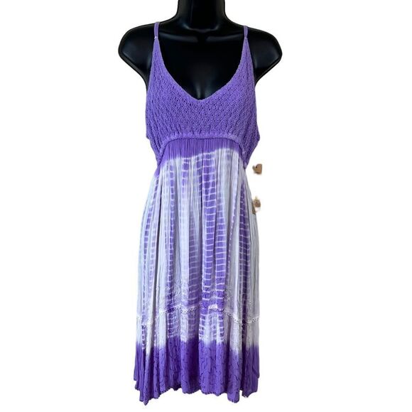 Raya Sun Crepe Crochet Bust Tie Dye Spaghetti Dress Cover Up - Picture 10 of 10